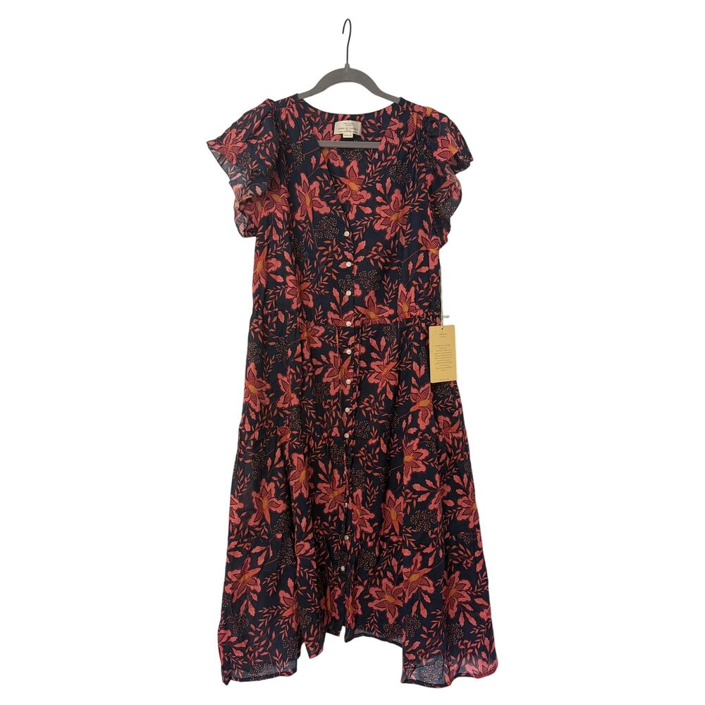 Trovata Birds of Paradis Hildie Dress Medium NWT Burgundy Pink Floral Tie Waist - Picture 6 of 9